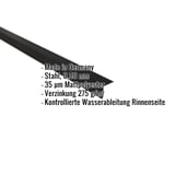 Traufenblech Stahl 0,50 mm Schwarz mit 35 µm Mattpolyester-Beschichtung und eingeblendeten Eckdaten
