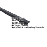 Traufenblech Anthrazitgrau (RAL 7016) mit 80 µm Shimoco Beschichtung und eingeblendeten Eckdaten