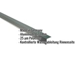 Traufenblech Aluminium Moosgrün RAL 6005, 0,70 mm, mit eingeblendeten Eckdaten und Merkmalen