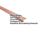 Traufenblech Kupferbraun RAL 8004, 0,50 mm Stahl, 25 µm Polyester, mit eingeblendeten Eckdaten