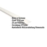Traufenblech aus Stahl, 0,50 mm, Reinweiß RAL 9010, mit eingeblendeten Eckdaten