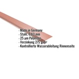 Traufenblech Kupferbraun RAL 8004, 0,63 mm Stahl, mit eingeblendeten Eckdaten