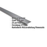 Traufenblech Anthrazitgrau, Stahl 0,75 mm, 25 µm Polyester, mit eingeblendeten Produktmerkmalen