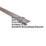 Traufenblech Nussbraun RAL 8011, Stahl 0,75 mm, Polyester 25 µm, mit eingeblendeten Eckdaten