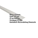 Traufenblech Weißaluminium 0,75 mm Stahl mit 25 µm Polyesterbeschichtung, Eckdaten eingeblendet