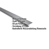 Traufenblech Anthrazitgrau mit eingeblendeten Eckdaten zu Material, Stärke und Beschichtung