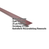 Traufenblech Weinrot RAL 3005, Stahl 0,50 mm, 25 µm Polyester, Verzinkung 275 g/m², mit Eckdaten