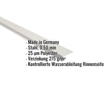 Traufenblech Stahl Grauweiß 0,50 mm, Eckdaten eingeblendet: Made in Germany, 25 µm Polyester, Verzinkung