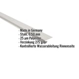 Traufenblech Weißaluminium mit eingeblendeten Eckdaten zu Material, Stärke und Beschichtung