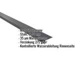 Traufenblech Stahl 0,50 mm dunkelgrau mit eingeblendeten Eckdaten zu Material und Beschichtung