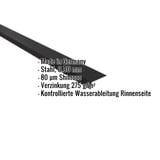 Traufenblech Tiefschwarz RAL 9005, Stahl 0,50 mm, 80 µm Shimoco Beschichtung, mit eingeblendeten Eckdaten