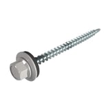 Verzinkte Schraube mit Sechskantkopf und Dichtscheibe, Farbe Graualuminium RAL 9007, freigestellt