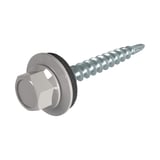 Verzinkte Schraube mit Sechskantkopf und Dichtscheibe, Farbe Graualuminium RAL 9007, freigestellt