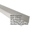 Wandanschluss aus Stahl, Weißaluminium RAL 9006, 0,50 mm Stärke, mit eingeblendeten Eckdaten