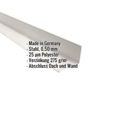 Wandanschluss Reinweiß RAL 9010 aus Stahl 0,50 mm, Polyester 25 µm, mit eingeblendeten Eckdaten