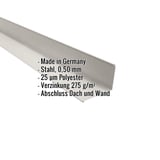 Wandanschluss Grauweiß RAL 9002 aus Stahl 0,50 mm mit Polyesterbeschichtung, Eckdaten eingeblendet