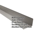Wandanschluss Graualuminium 95 Grad, Stahl 0,50 mm, mit eingeblendeten Eckdaten