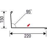 Technische Zeichnung des Wandanschlusses mit Massen 150 mm und 220 mm, Winkel 95°