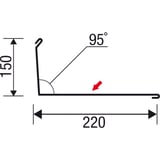 Technische Zeichnung des Wandanschlusses mit Massen 150 mm, 220 mm und Winkel 95 Grad