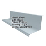 Wandanschluss Typ 1 aus fentergrauem Stahl, 0,75 mm, mit HPS Ultra Beschichtung und eingeblendeten Eckdaten