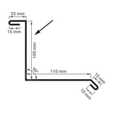 Technische Zeichnung Wandanschluss Typ 1 mit Massen 100 mm x 110 mm und 90 Grad Winkel