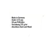Infografik: Eckdaten des Wandanschlusses, Stahl 0,75 mm, 50 µm PURLAK® Beschichtung, Verzinkung 275 g/m², Abschluss Dach und