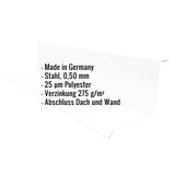 Wandanschluss Typ 1 Stahl Lichtgrau, 0,50 mm, mit eingeblendeten Eckdaten zu Material und Beschichtung