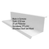 Wandanschluss Typ 1 aus Stahl, 0,50 mm, Weißaluminium RAL 9006, mit eingeblendeten Eckdaten