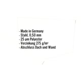 Infografik: Eckdaten Wandanschluss Typ 2, Stahl 0,50 mm, 25 µm Polyesterbeschichtung, Verzinkung 275 g/m², Abschluss Dach
