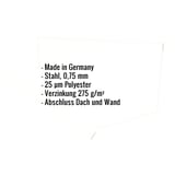 Infografik: Eckdaten Wandanschluss Typ 2, Stahl 0,75 mm, 25 µm Polyester, Verzinkung 275 g/m², Abschluss Dach und Wand