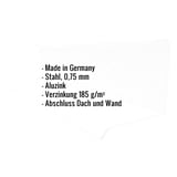 Infografik: Eckdaten zum Wandanschluss aus Stahl 0,75 mm Aluzink, Made in Germany