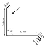 Technische Zeichnung Wandanschluss Typ 3 mit Massen 100 mm x 110 mm und 90° Winkel