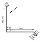 Technische Zeichnung Wandanschluss Typ 3 mit Massen 100 mm x 110 mm und 90 Grad Winkel