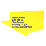 Wandanschluss Typ 3 Rapsgelb mit eingeblendeten Eckdaten zu Material, Staerke und Beschichtung