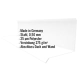 Wandanschluss Typ 3 aus Stahl, 0,50 mm, mit Polyesterbeschichtung, wichtige Eckdaten sind eingeblendet