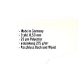 Wandanschluss Typ 3, Stahl 0,50 mm, Grauweiß, mit eingeblendeten Eckdaten zu Material und Anwendung