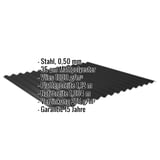Wellblech 18/1064 schwarz, Stahl 0,50 mm mit Mattpolyester-Beschichtung und Vlies, Eckdaten eingeblendet