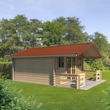 Wellblech 18/1064 in Kupferbraun auf einem Gartenhaus als Dacheindeckung verlegt