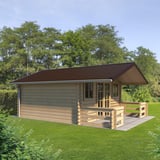 Wellblech 18/1064 als Dach auf einem Gartenhaus, schokoladenbraun RAL 8017, Anwendungsbeispiel