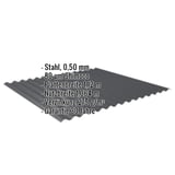 Wellblech 18/1064 Anthrazitgrau mit eingeblendeten Eckdaten: Stahl, 0,50 mm, 80 µm Shimoco, Plattenbreite, Nutzbreite