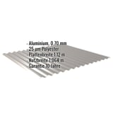 Wellblech 18/1064 Aluminium 0,70 mm Graualuminium RAL 9007 mit eingeblendeten Eckdaten