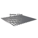 Wellblech 18/1064, Aluminium 0,70 mm, Anthrazitgrau RAL 7016, mit eingeblendeten Eckdaten