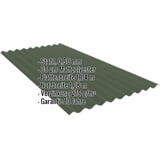Wellblech PF25W Stahl 0,50 mm grün, 35 µm Mattpolyester, mit eingeblendeten Eckdaten