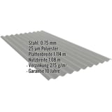 Wellblech PF25W aus Stahl, 0,75 mm, Graualuminium RAL 9007, mit eingeblendeten Eckdaten