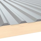 Zahnblech gelocht, weißaluminium, auf Holzunterkonstruktion, Detailansicht der Lochung