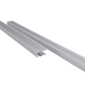 Abschlussprofil Oberseite aus blankem Aluminium, 10 mm, zwei Profile schraeg von oben