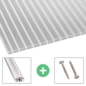 Acrylglas Stegdoppelplatte 16 mm klar mit Aluminiumprofil und Schrauben als Zubehoer