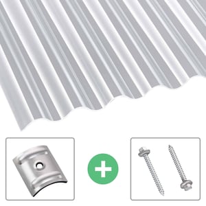 Acrylglas Wellplatte 76/18 klar 3,00 mm mit Abstandhaltern und Spenglerschrauben