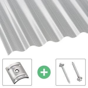 Acrylglas Wellplatte klar, 3,00 mm, mit Befestigungsmaterial (Abstandhalter und Schrauben)