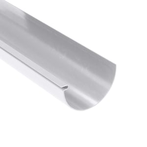 Dachrinne aus grauem PVC von Plastmo, Detailansicht der halbrunden Form